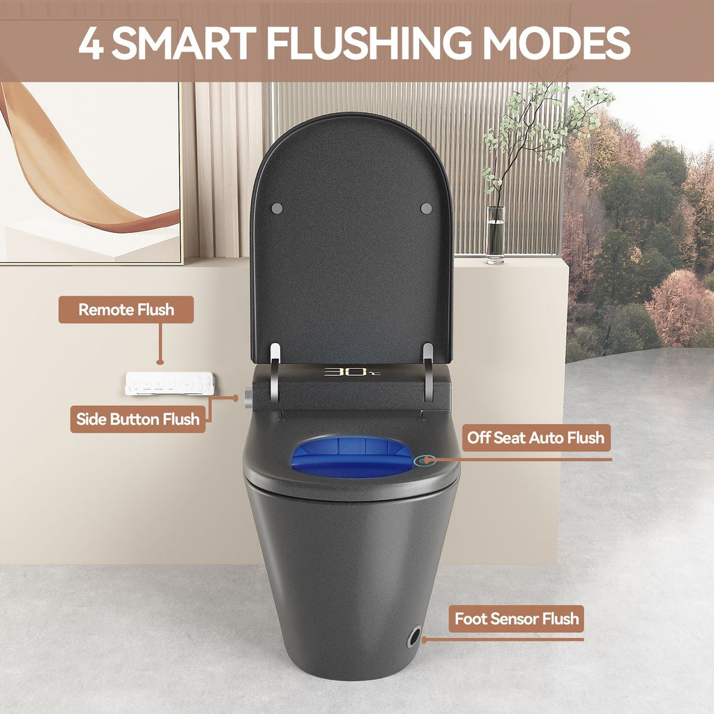 Smart Bidet Toilet with Heated Seat & Auto Open - White, Black, or Dark Gray