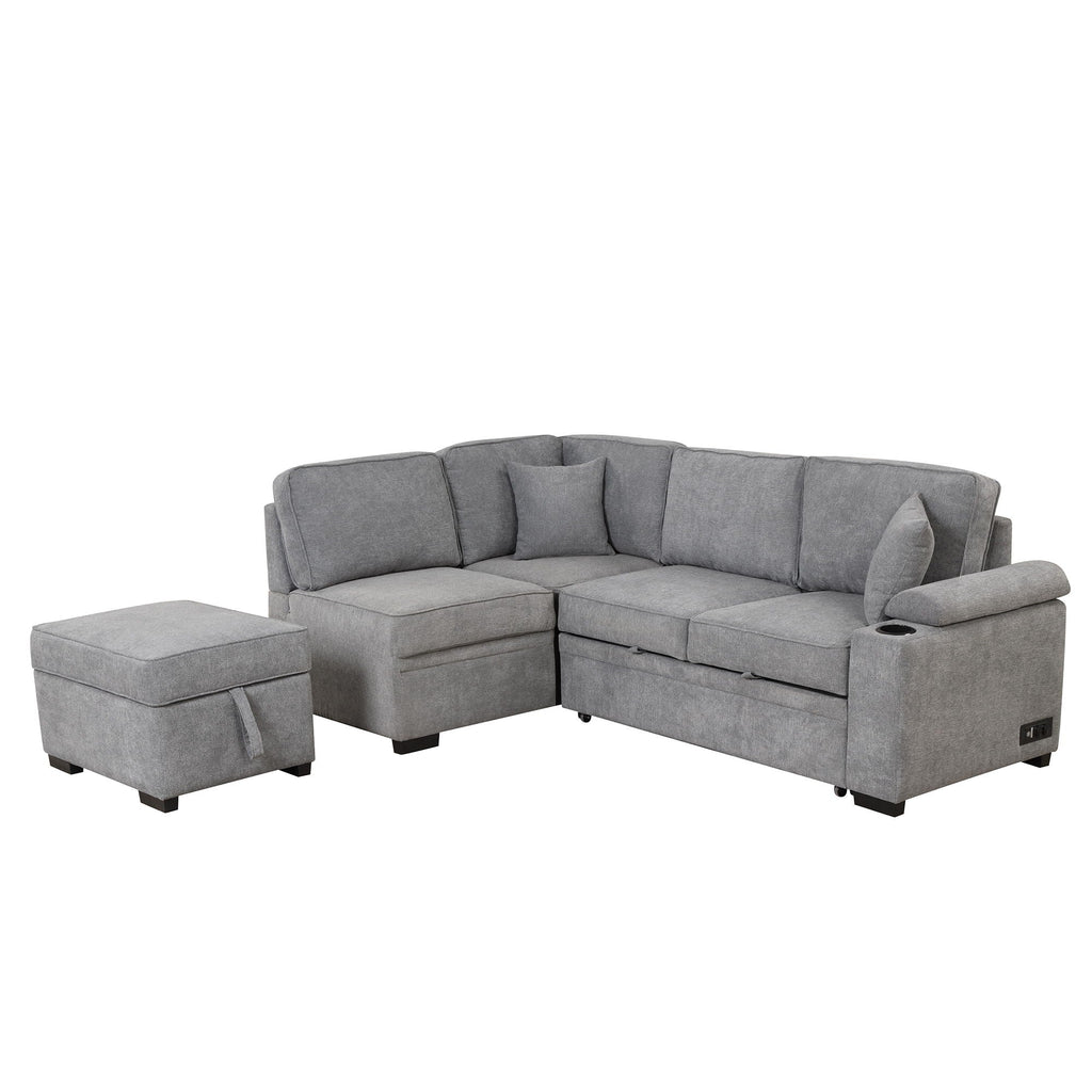 Sleeper Sofa Bed Sectional with Storage Ottoman - Gray, Beige, Green, Black