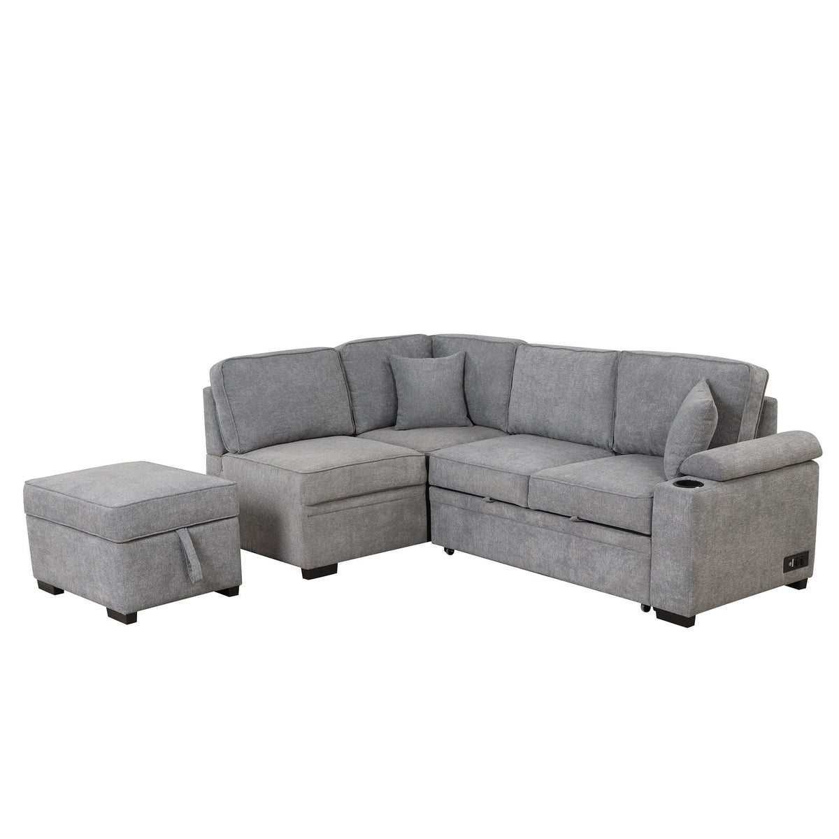 Sleeper Sofa Bed Sectional with Storage Ottoman - Gray, Beige, Green, Black