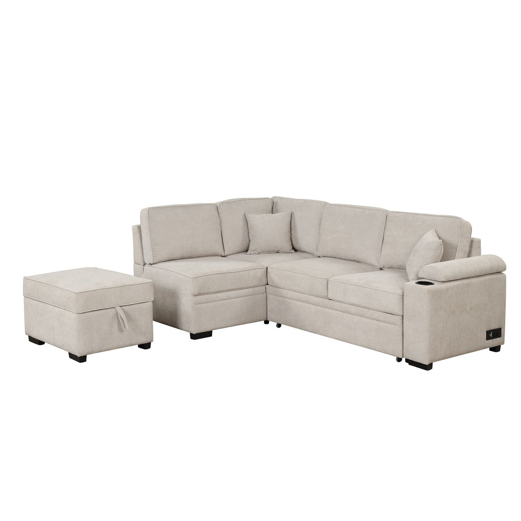 Sleeper Sofa Bed Sectional with Storage Ottoman - Gray, Beige, Green, Black