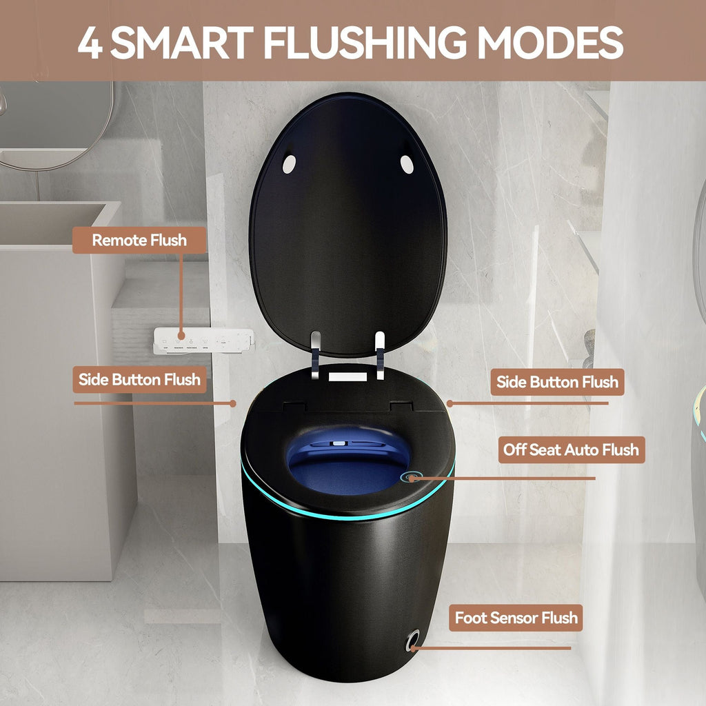Smart Toilet with Built-In Bidet and Auto Open/Close Seat - White, Dark Gray, Black