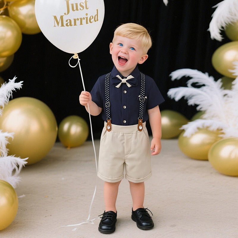 British-style Formal Suit Boys Short-sleeved Suspender Pants Mens