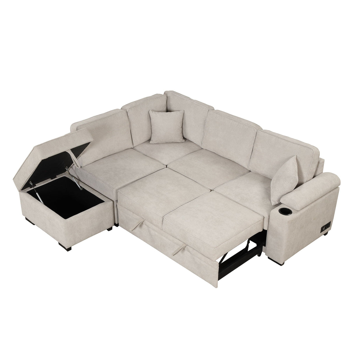 Sleeper Sofa Bed Sectional with Storage Ottoman - Gray, Beige, Green, Black