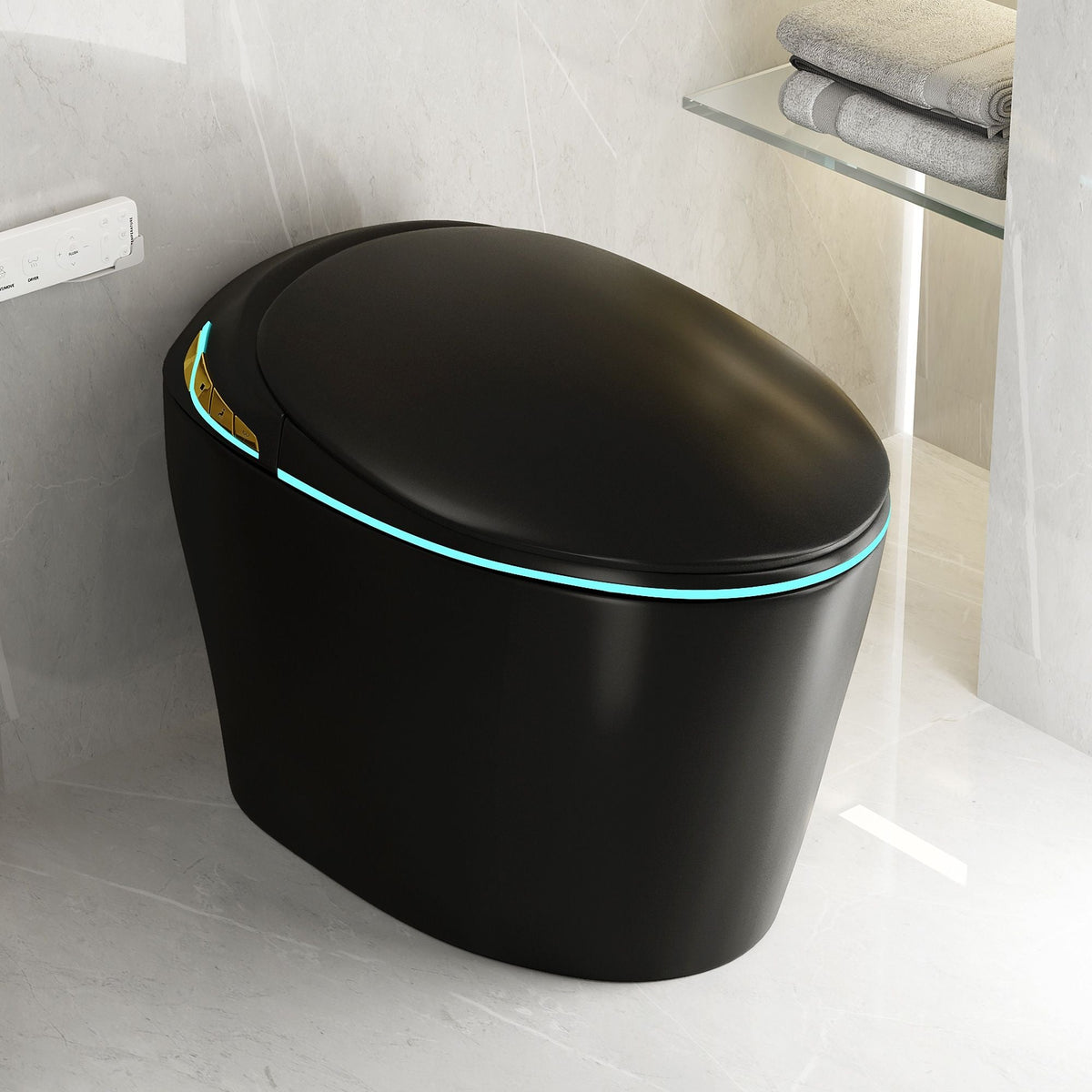 Smart Toilet with Built-In Bidet and Auto Open/Close Seat - White, Dark Gray, Black