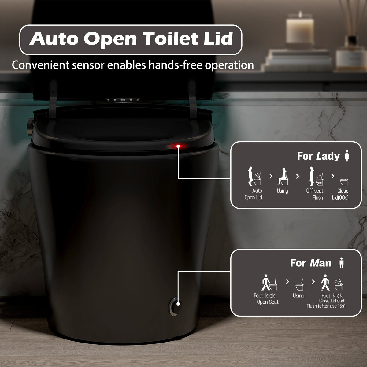 Smart Toilet with Bidet Built-in and Heated Seat - Black