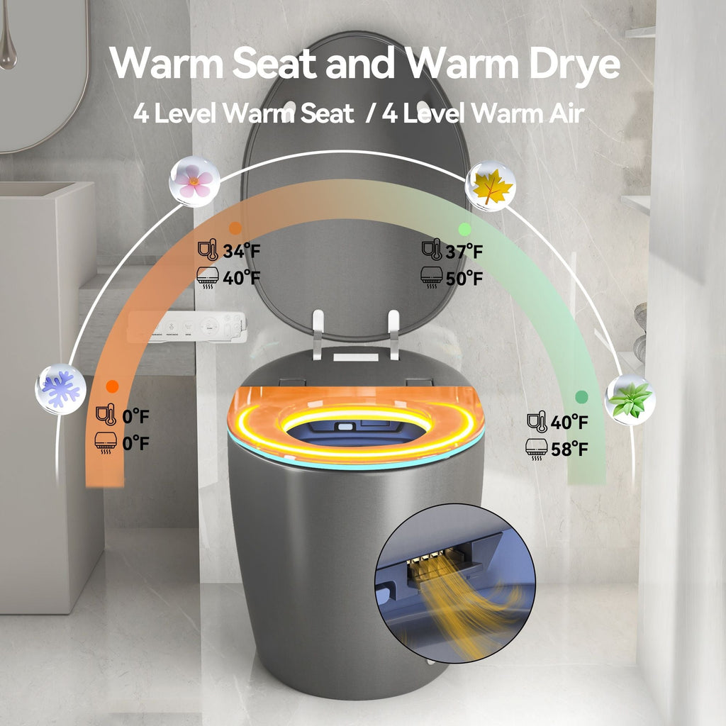 Smart Toilet with Built-In Bidet and Auto Open/Close Seat - White, Dark Gray, Black