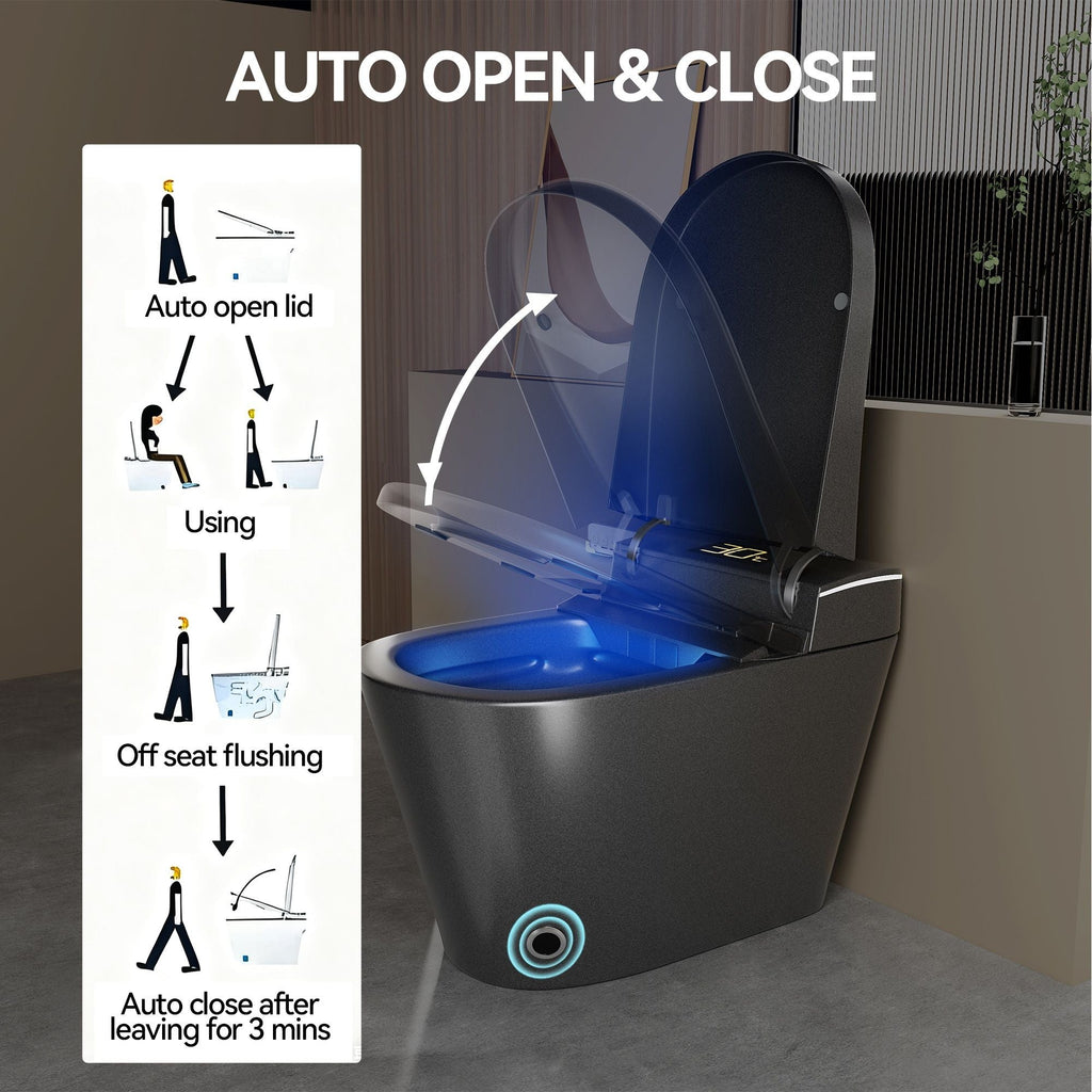 Smart Bidet Toilet with Heated Seat & Auto Open - White, Black, or Dark Gray