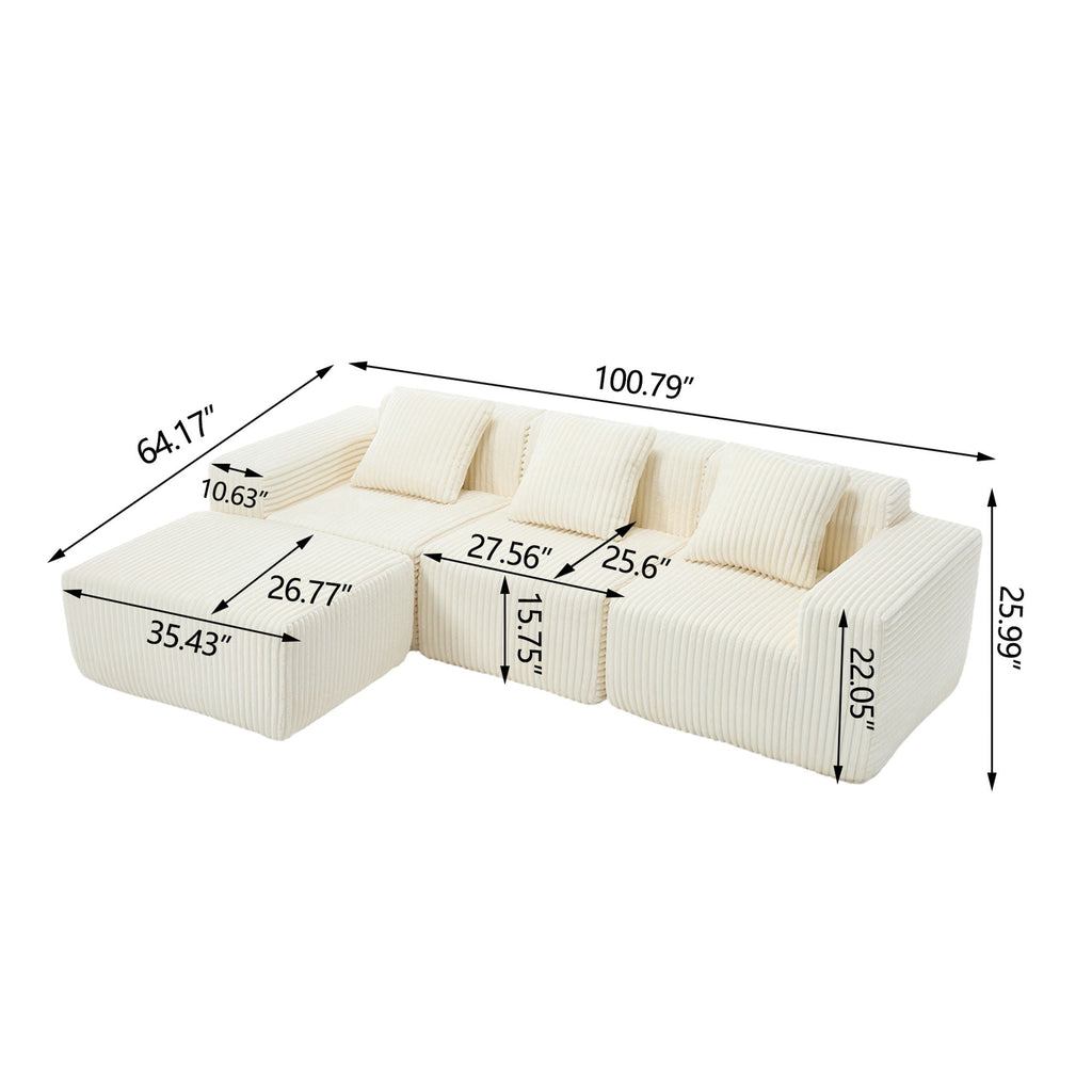 L - Shape Modern Minimalist Modular Sectional Sofa, Upholstered Cloud Couch With Deep Seats