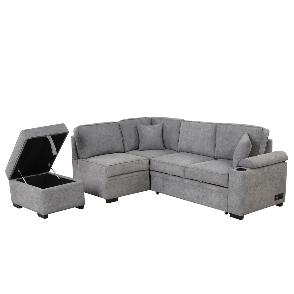 Sleeper Sofa Bed Sectional with Storage Ottoman - Gray, Beige, Green, Black