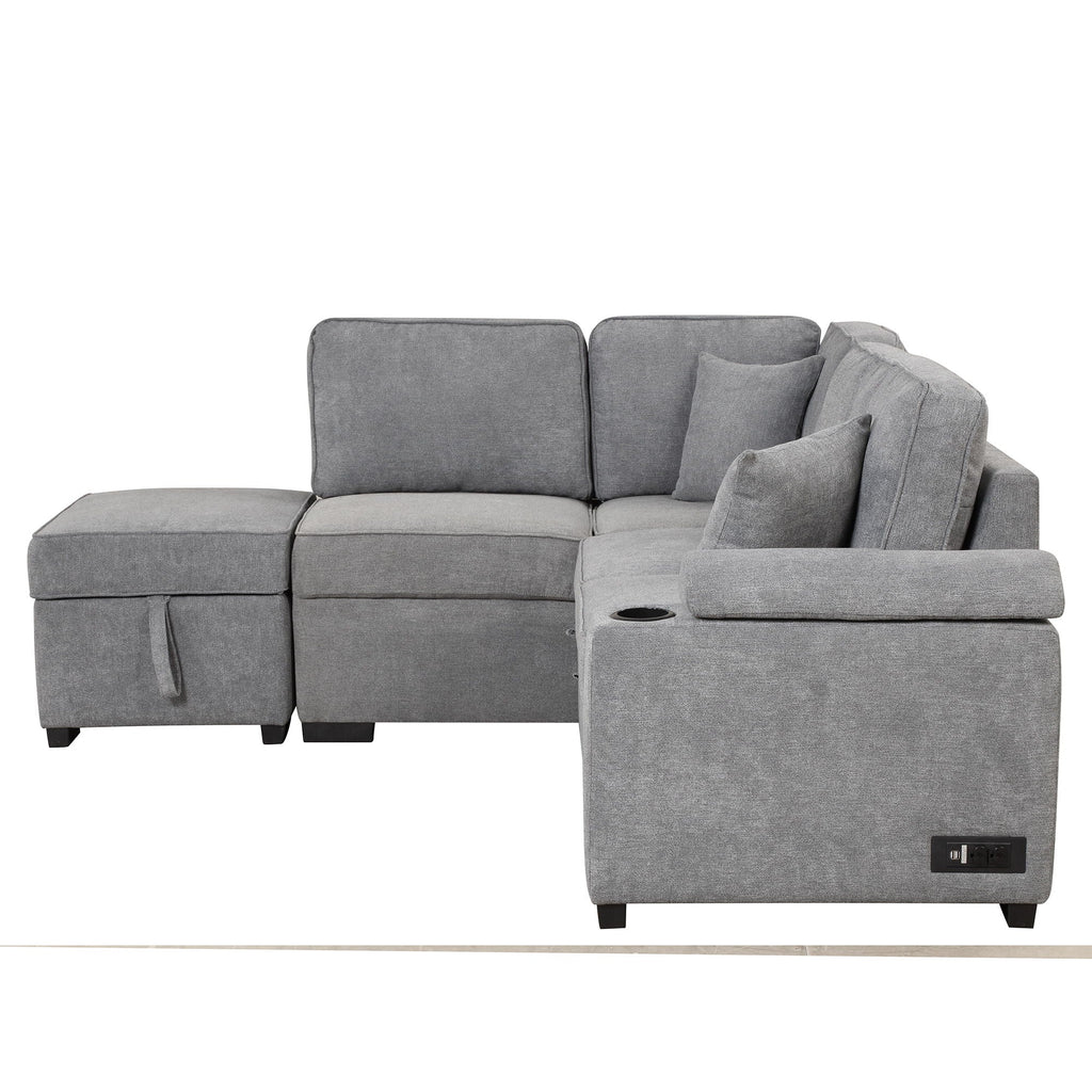 Sleeper Sofa Bed Sectional with Storage Ottoman - Gray, Beige, Green, Black