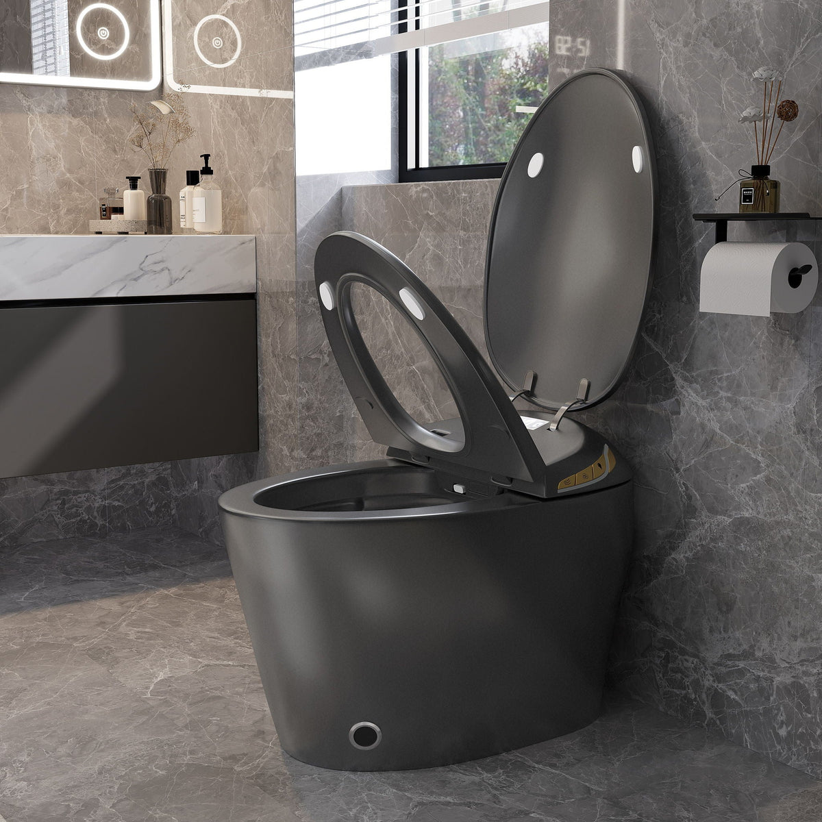 Smart Toilet with Built-In Bidet and Auto Open/Close Seat - White, Dark Gray, Black
