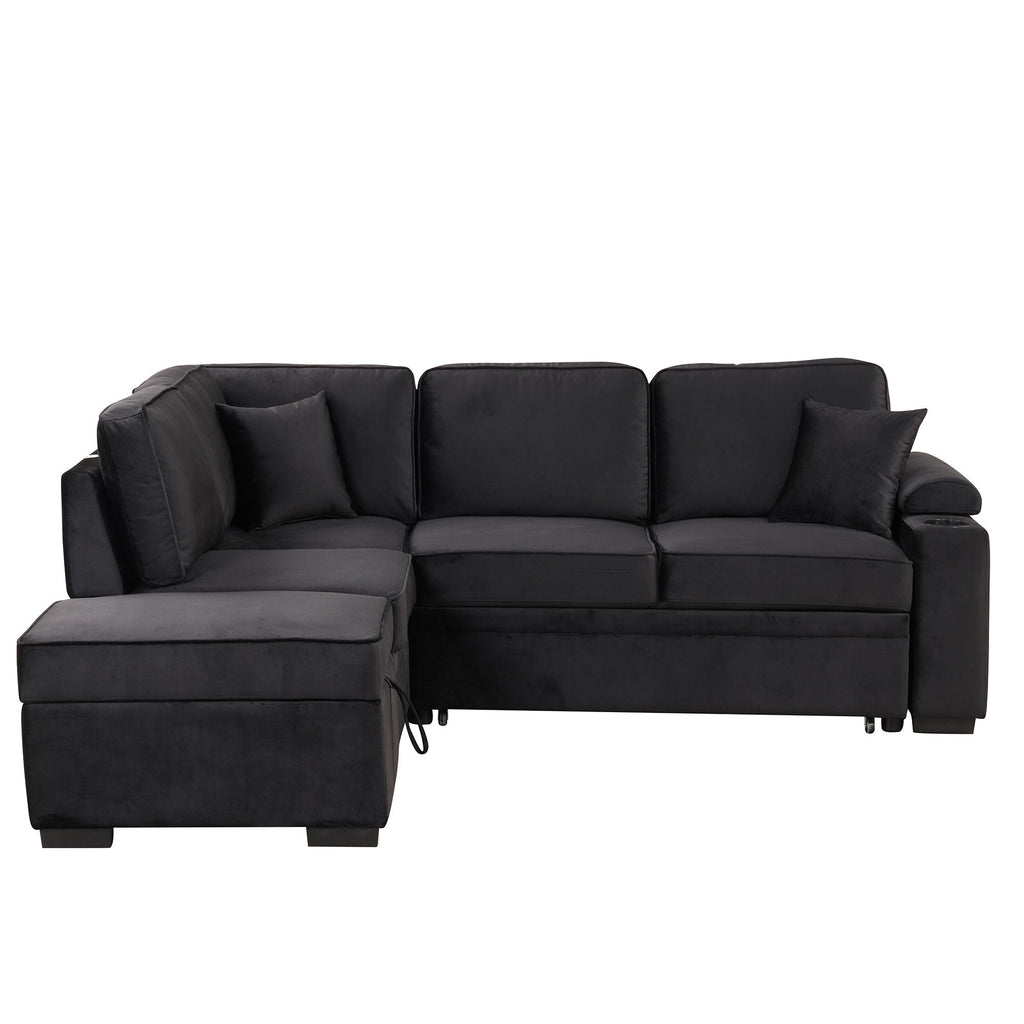 Sleeper Sofa Bed Sectional with Storage Ottoman - Gray, Beige, Green, Black