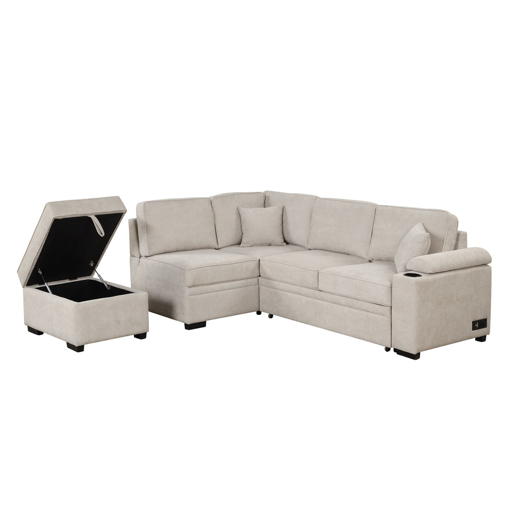 Sleeper Sofa Bed Sectional with Storage Ottoman - Gray, Beige, Green, Black