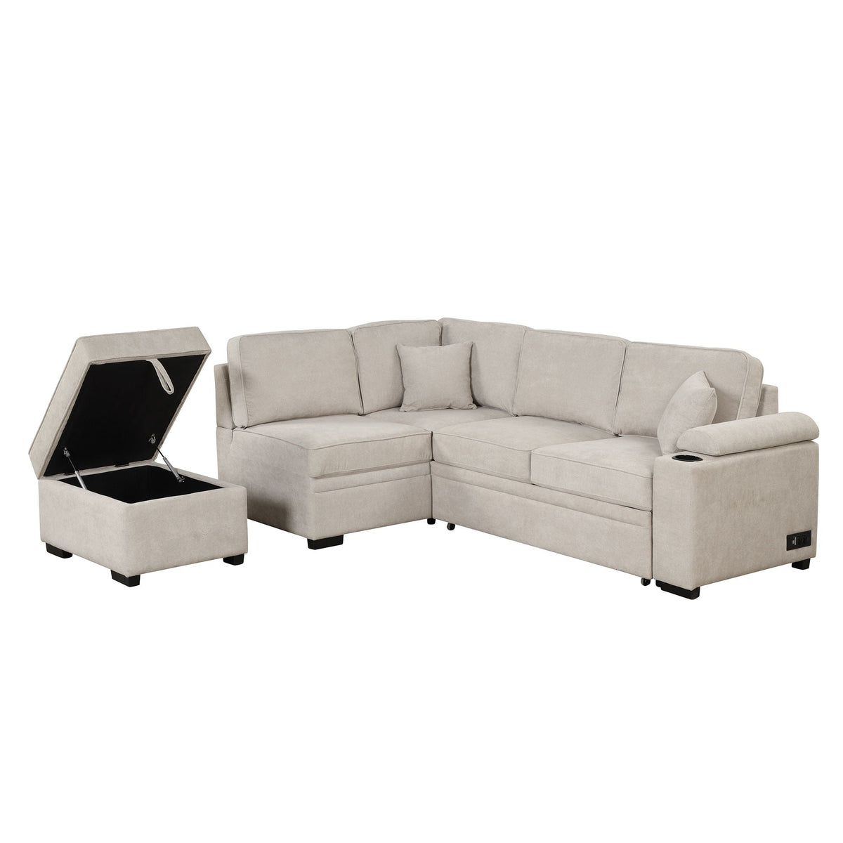 Sleeper Sofa Bed Sectional with Storage Ottoman - Gray, Beige, Green, Black