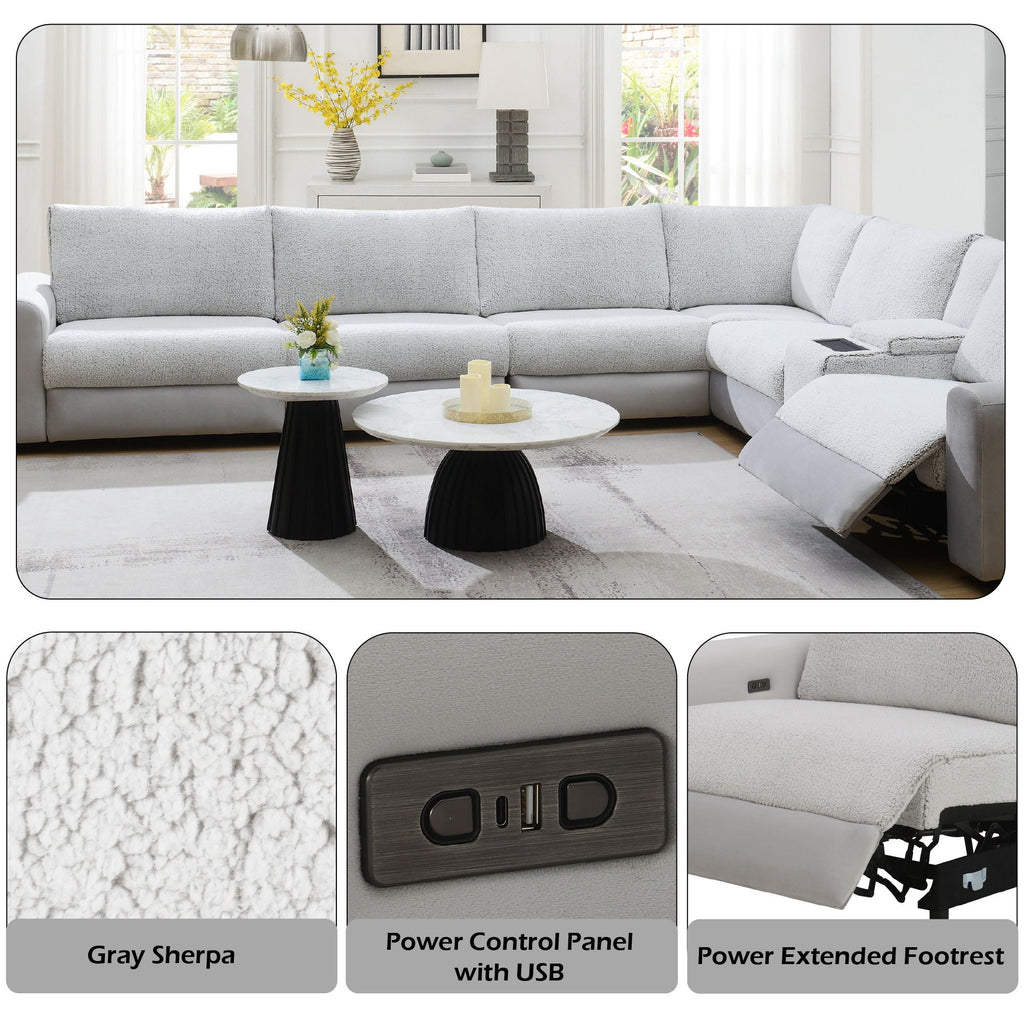 Modular Power Recliner Sectional with Cup Holders and Wireless Charging - Gray