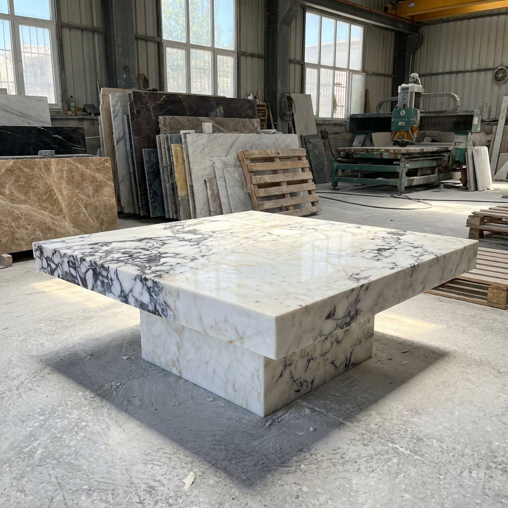 Calacatta Viola Marble Coffee Table – Sculptural Stone Table
