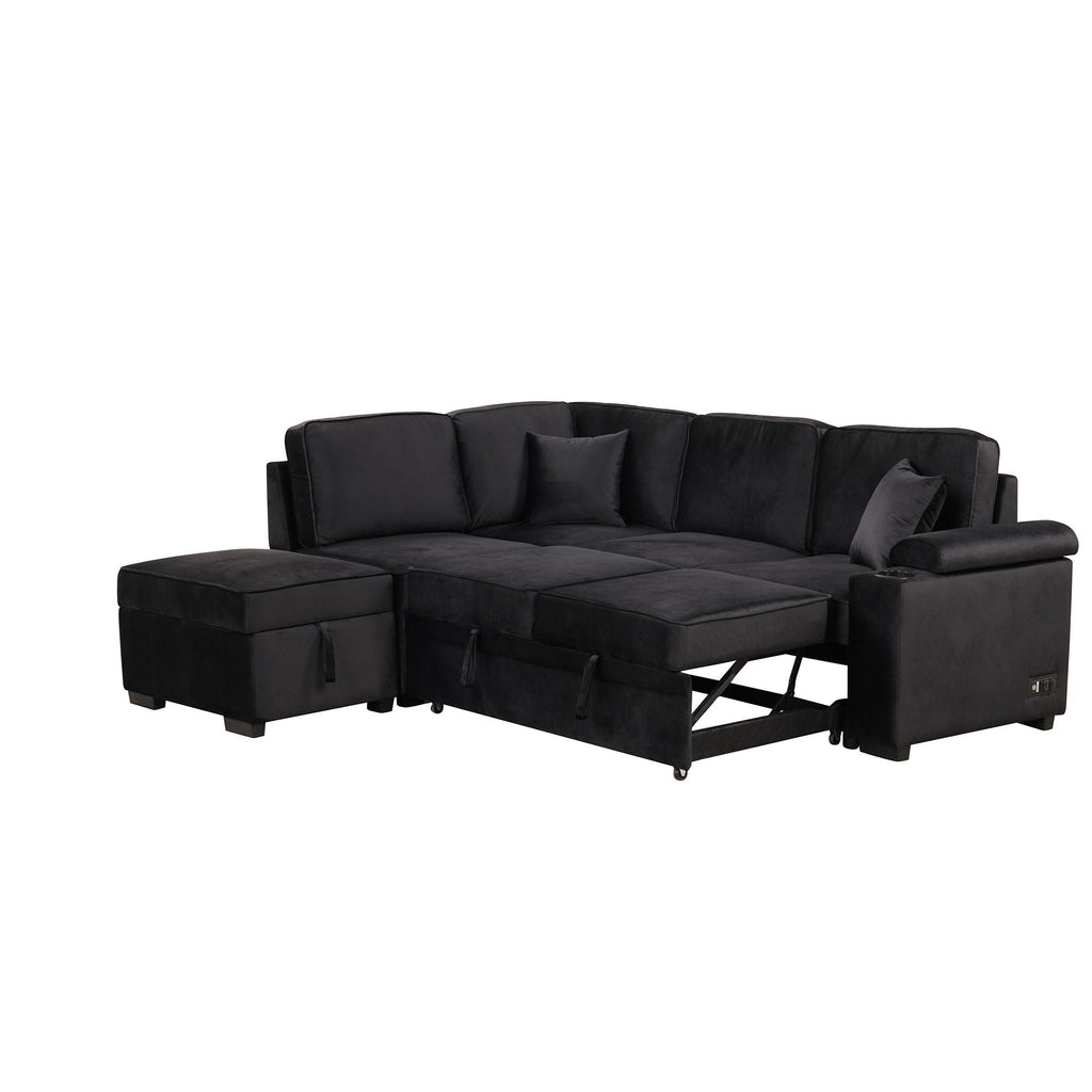 Sleeper Sofa Bed Sectional with Storage Ottoman - Gray, Beige, Green, Black