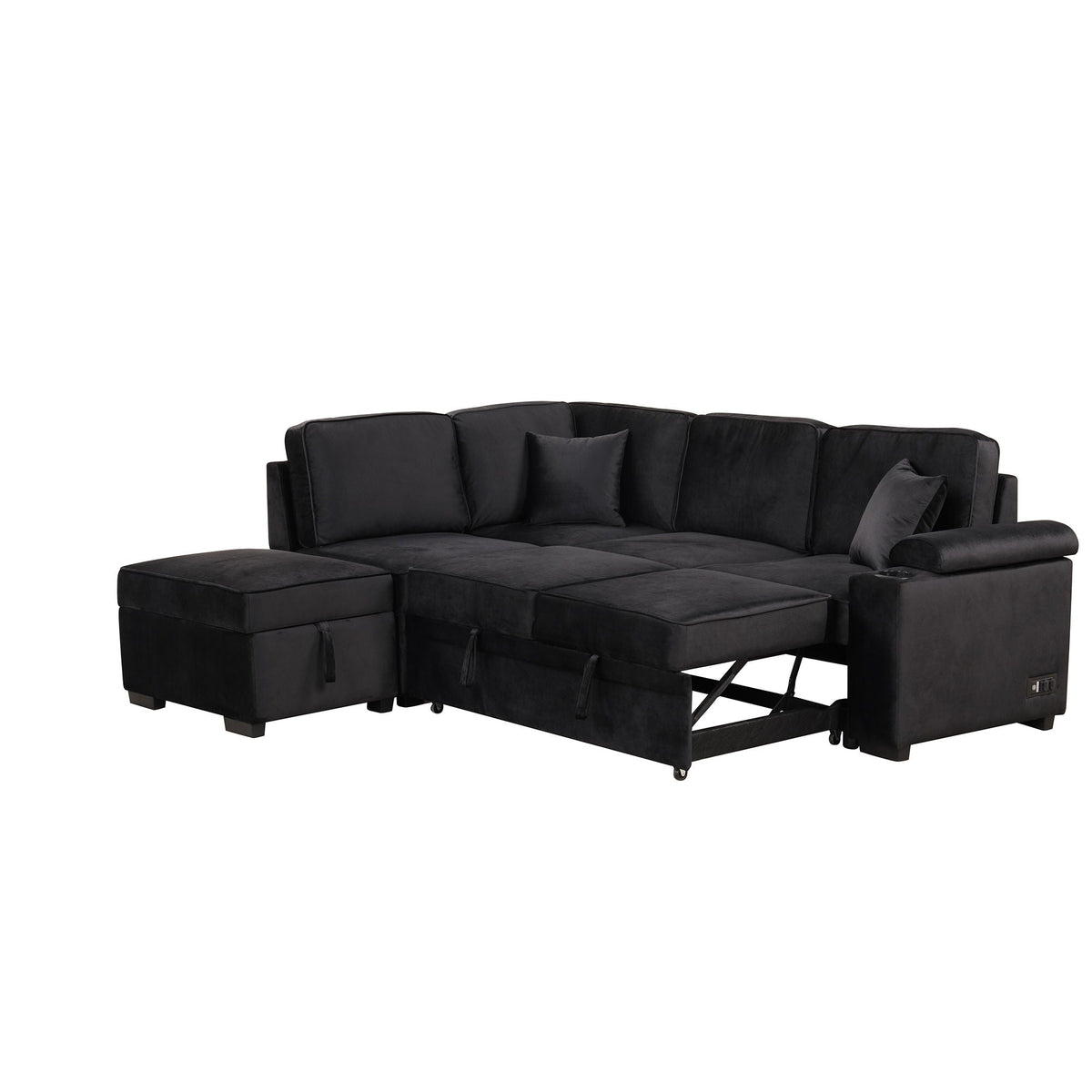 Sleeper Sofa Bed Sectional with Storage Ottoman - Gray, Beige, Green, Black