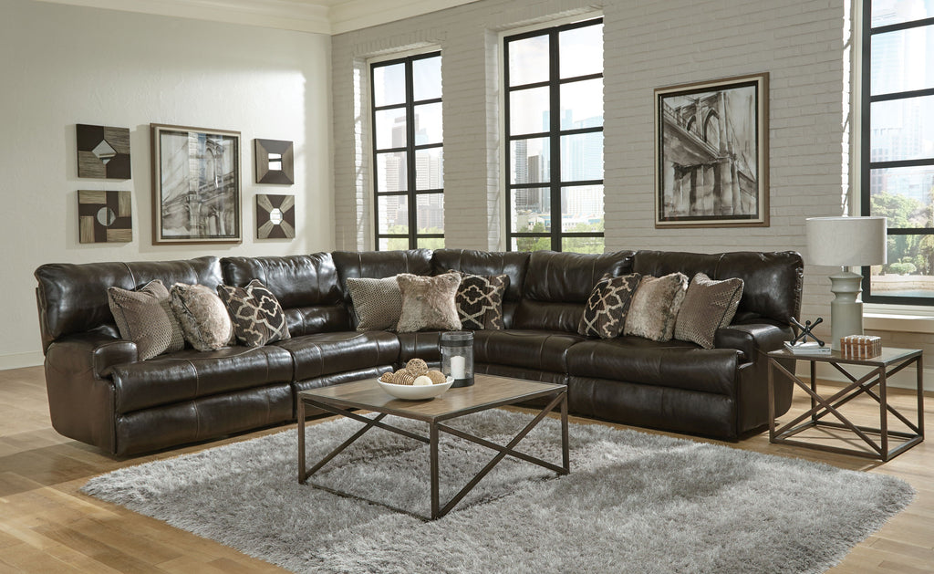 Como - 5 Piece Italian Leather Match Reclining Sectional