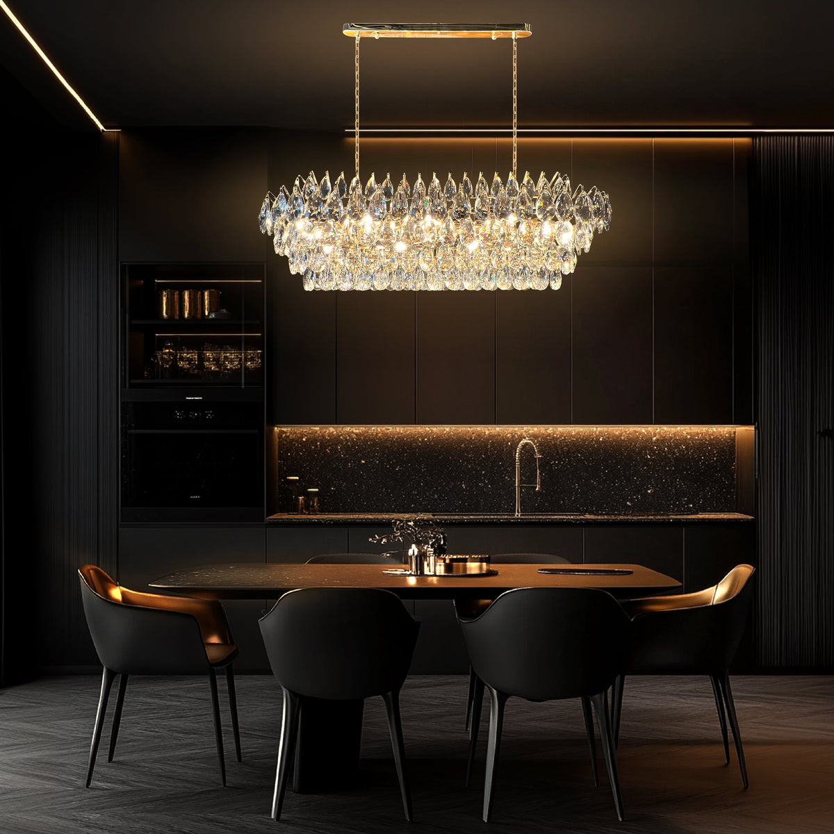 Teardrop Crystal Diamond Linear Chandelier
