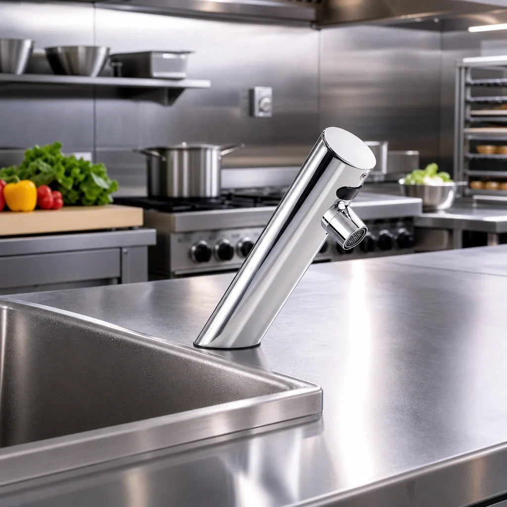 Krowne Royal Series 16-656 Angled Single-Hole Deck-Mount Touchless Electronic Sensor Faucet, Battery-Powered, Chrome-Plated Brass, 2.2 GPM