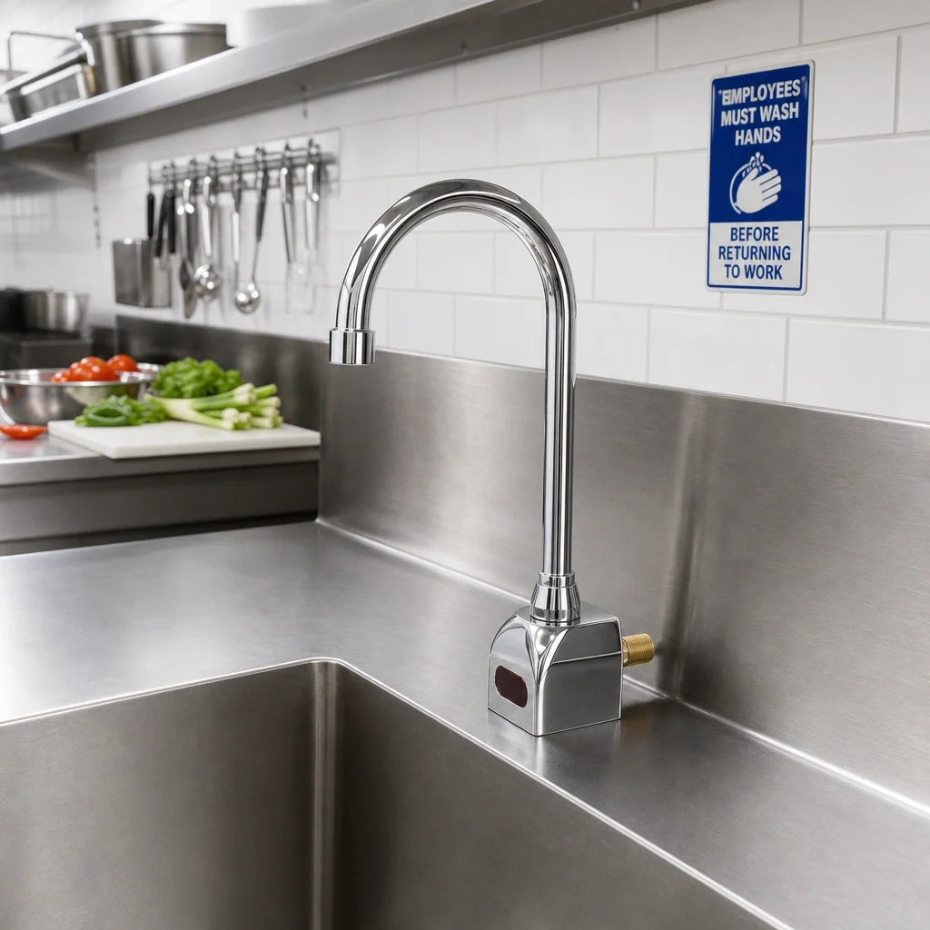 Fisher 76057 Touchless Sensor Faucet, Rigid Gooseneck, Single Backsplash Mount, Chrome-Plated Brass