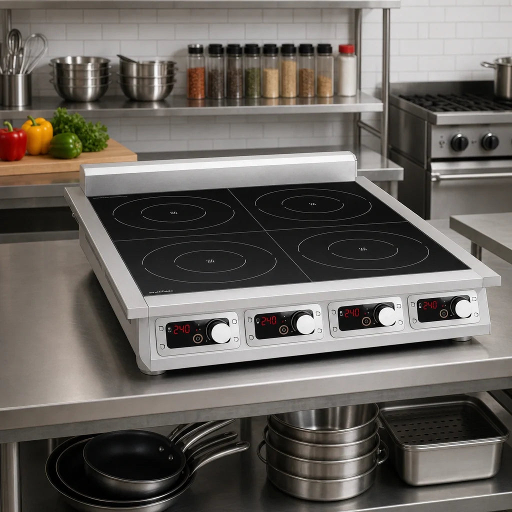 Eurodib CCI4351PH Commercial 4-Zone Induction Cooktop, Countertop, 3,500W Zones, 240V, Stainless Steel