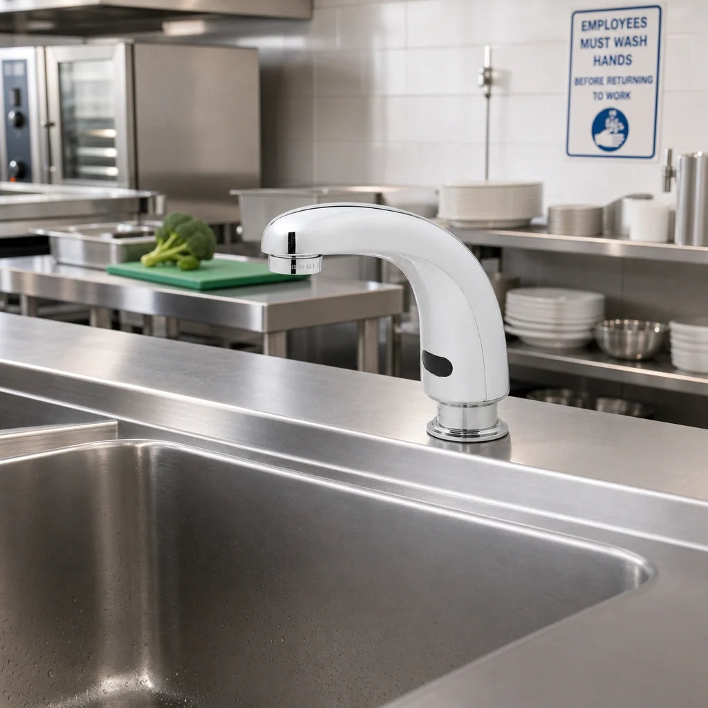 T&S Brass equip 5EF-1D-DS-VF05 Electronic Touchless Deck-Mount Sensor Faucet, Single Hole, 0.5 GPM, Polished Chrome, AC/DC