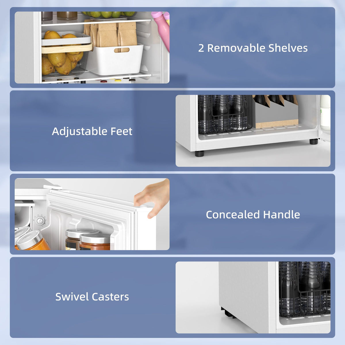 4.5 Cu Ft Mini Fridge with Freezer, Wheels, Single Door Refrigerator, Adjustable Thermostat, Reversible Door, White