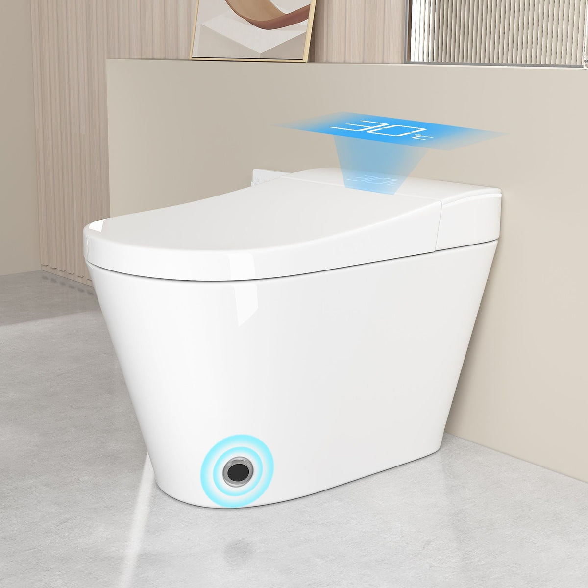 Smart Bidet Toilet with Heated Seat & Auto Open - White, Black, or Dark Gray