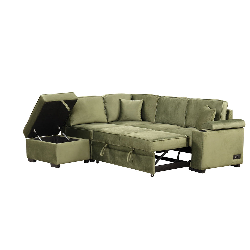 Sleeper Sofa Bed Sectional with Storage Ottoman - Gray, Beige, Green, Black