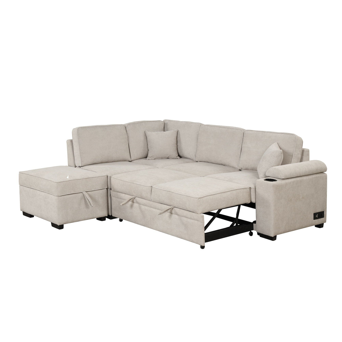 Sleeper Sofa Bed Sectional with Storage Ottoman - Gray, Beige, Green, Black