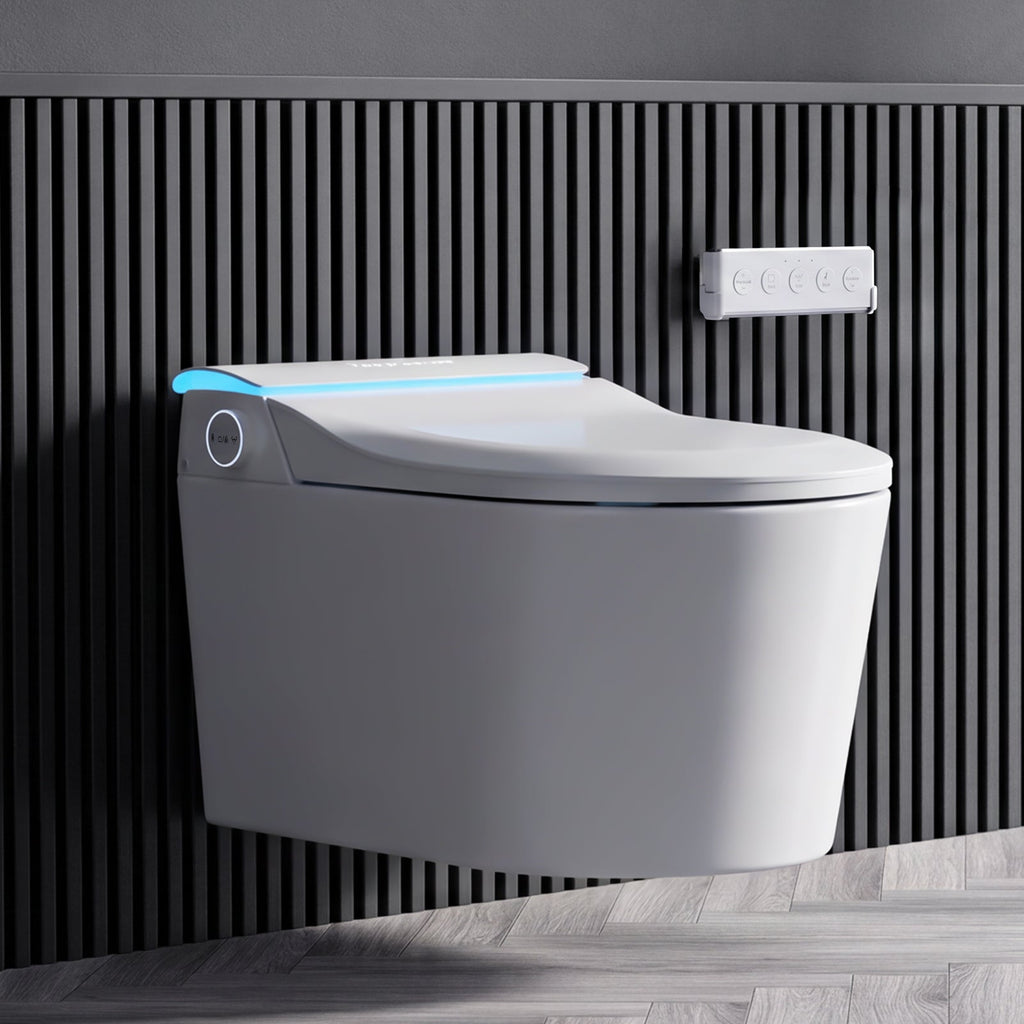 Wall-Mounted Smart Toilet with Automatic Lid and Bidet - Porcelain