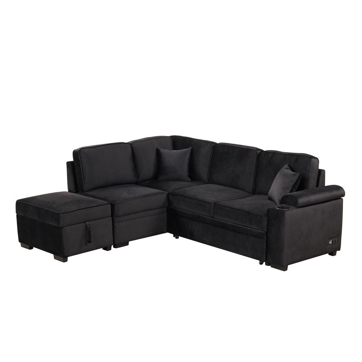Sleeper Sofa Bed Sectional with Storage Ottoman - Gray, Beige, Green, Black