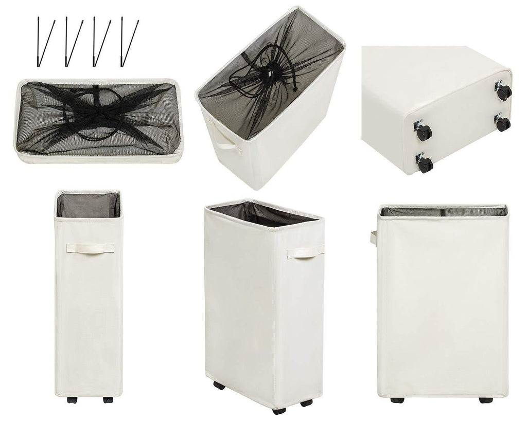 Slim Rolling Laundry Hamper   Standable Corner Design   Handy Storage Bin Laundry Basket   52L Storage Bin   Slim Hamper with Wheels   15×8×22  (22  Beige)