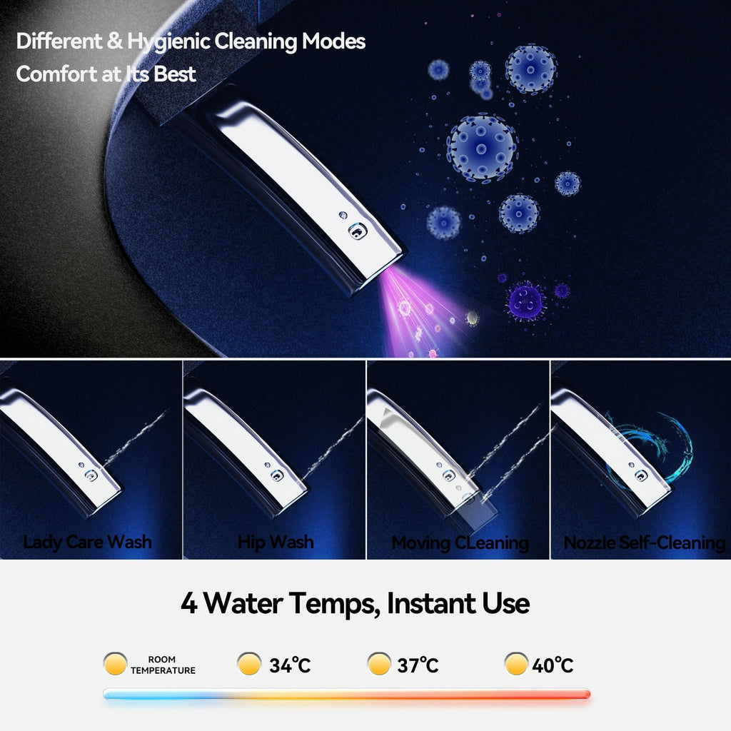 Smart Bidet Toilet with Heated Seat & Auto Open - White, Black, or Dark Gray