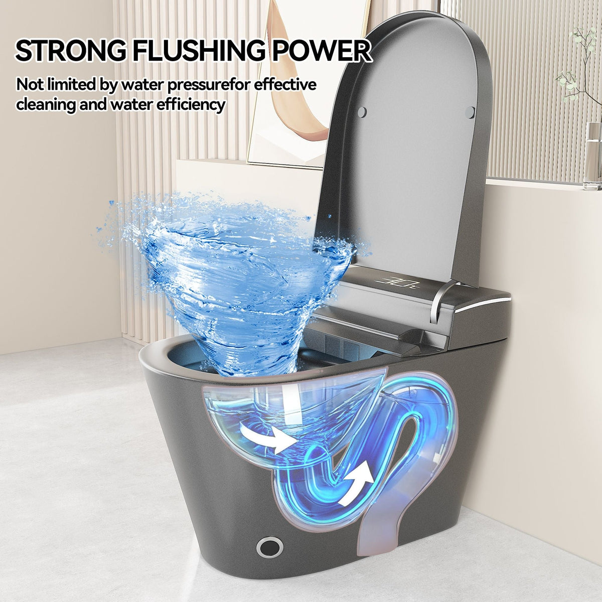 Smart Bidet Toilet with Heated Seat & Auto Open - White, Black, or Dark Gray