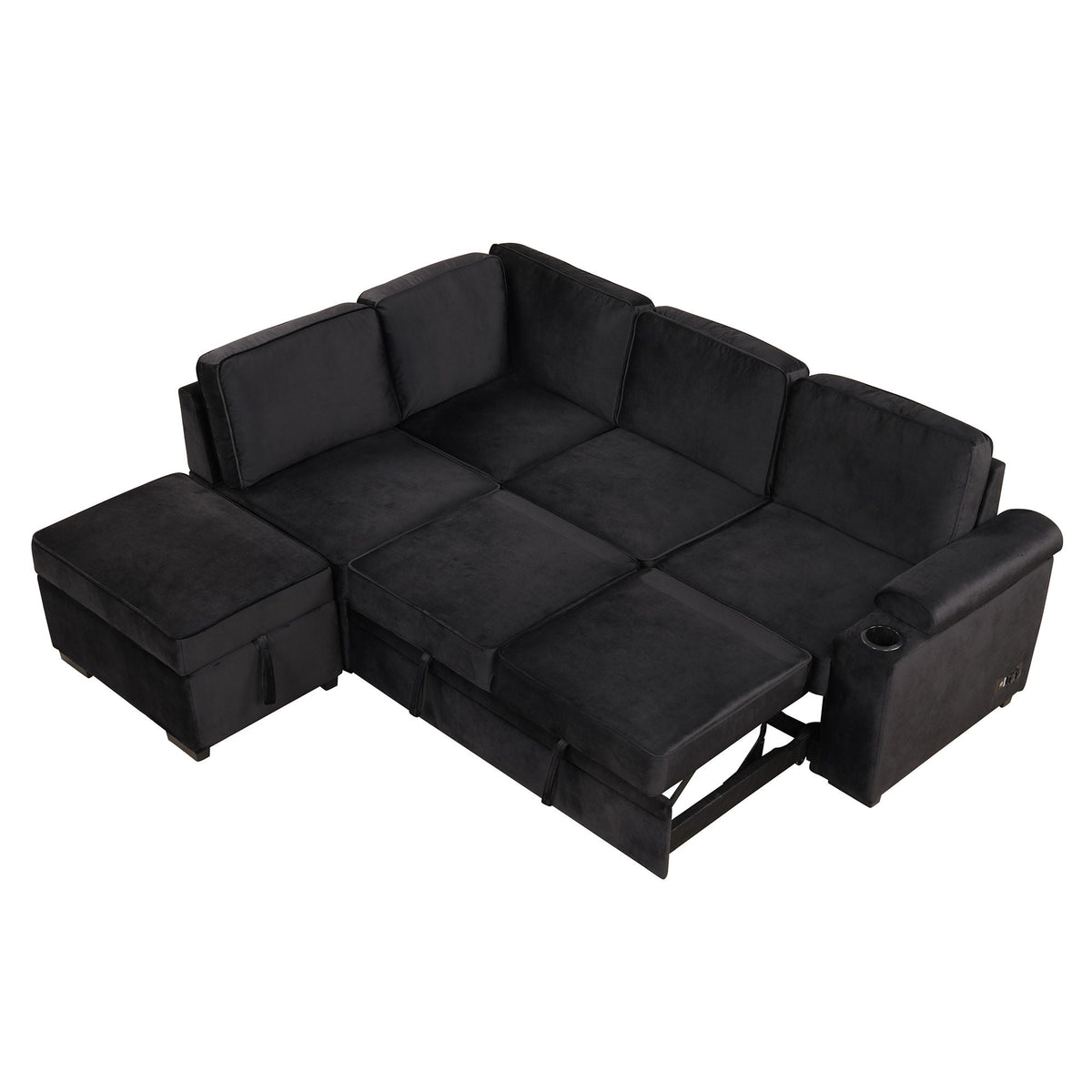 Sleeper Sofa Bed Sectional with Storage Ottoman - Gray, Beige, Green, Black