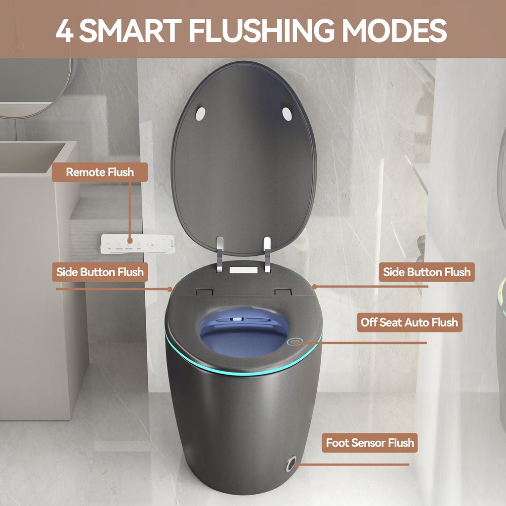 Smart Toilet with Built-In Bidet and Auto Open/Close Seat - White, Dark Gray, Black
