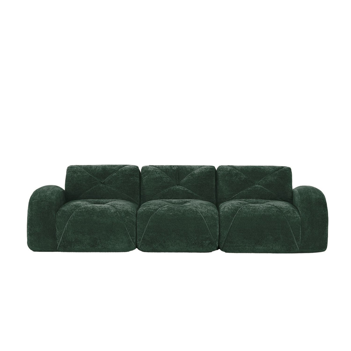 110''Boneless Sofa With Tufted,Soft Velvet Fabric,Modular Sectional Sofa Couches,32D High Density Sponge,Anti-Slip Design,Ergonomic Design Bottom,No Assembly Required,For Study,Home Theater,Green
