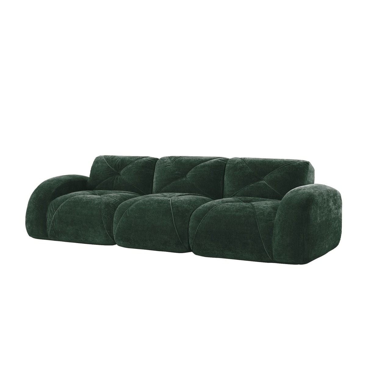 110''Boneless Sofa With Tufted,Soft Velvet Fabric,Modular Sectional Sofa Couches,32D High Density Sponge,Anti-Slip Design,Ergonomic Design Bottom,No Assembly Required,For Study,Home Theater,Green
