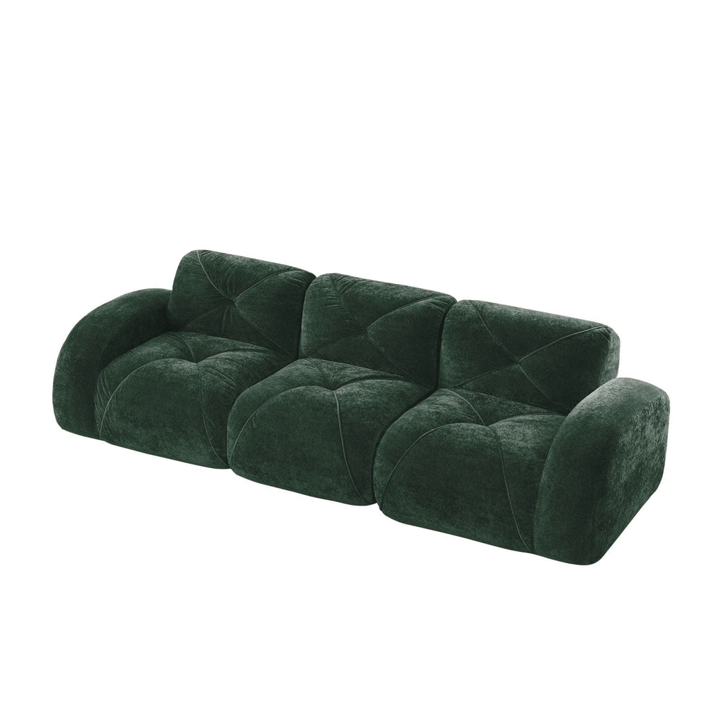 110''Boneless Sofa With Tufted,Soft Velvet Fabric,Modular Sectional Sofa Couches,32D High Density Sponge,Anti-Slip Design,Ergonomic Design Bottom,No Assembly Required,For Study,Home Theater,Green