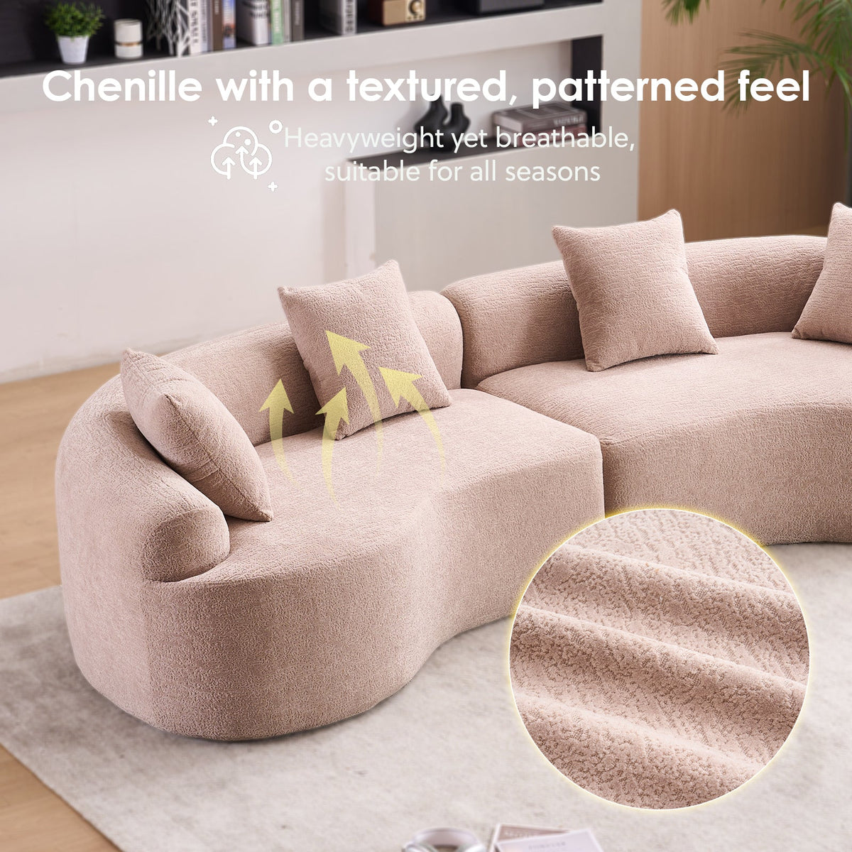 Modular Sleeper Sectional Sofa with Curved Design - Wood Grain Chenille