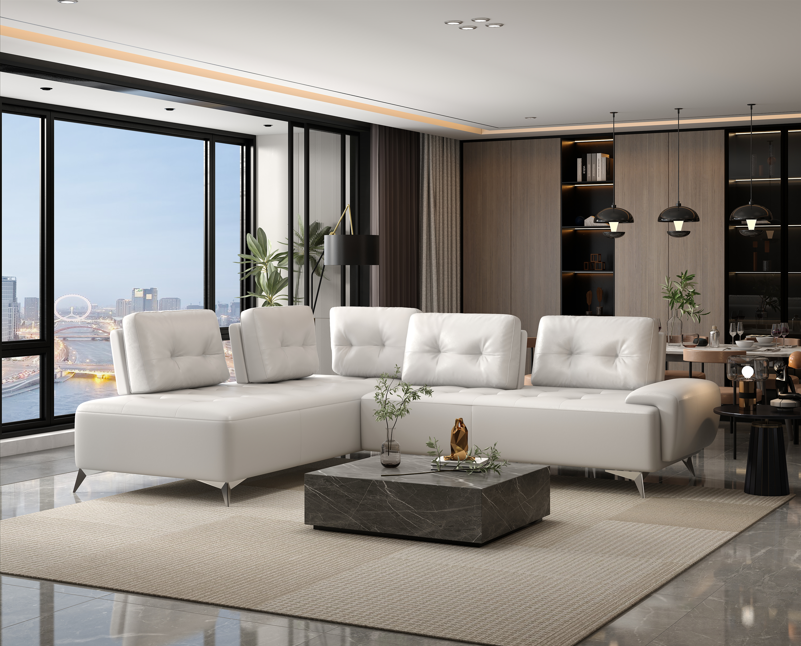 Turano Pearl Leather Sectional Sofa with Adjustable Back - Pearl