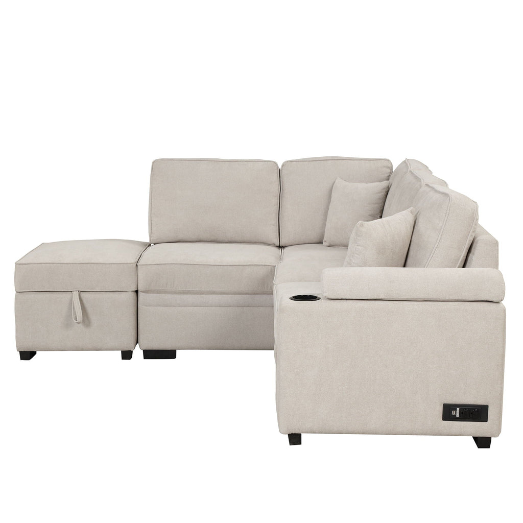 Sleeper Sofa Bed Sectional with Storage Ottoman - Gray, Beige, Green, Black
