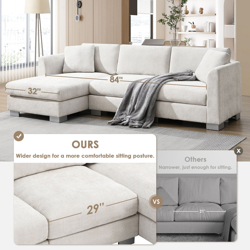Modern Cloud Sectional Sofa L Shaped Luxury Couch Set With 2 Free Pillows 4 Seat With Oversized Chaise