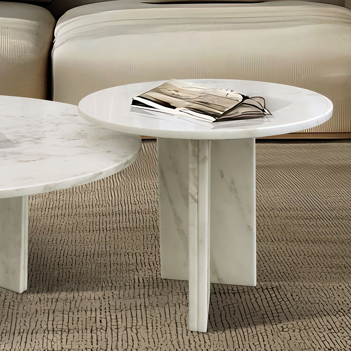 Elegant Coffee Duo Table Set with Natural Marble Tops - Multiple Colors