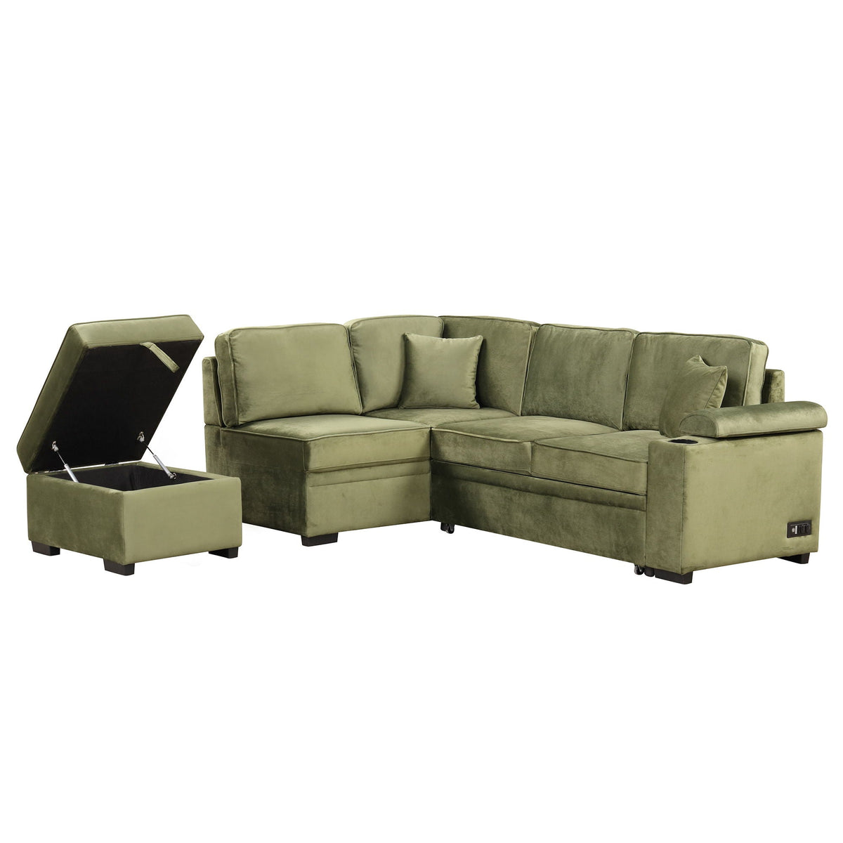 Sleeper Sofa Bed Sectional with Storage Ottoman - Gray, Beige, Green, Black