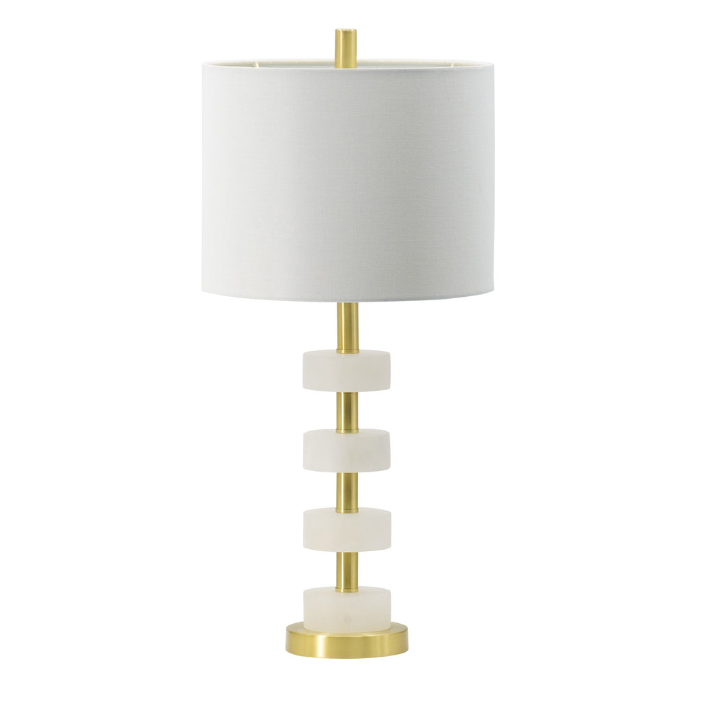 Marble Table Lamp with Brass Frame and White Fabric Shade - White + Gold