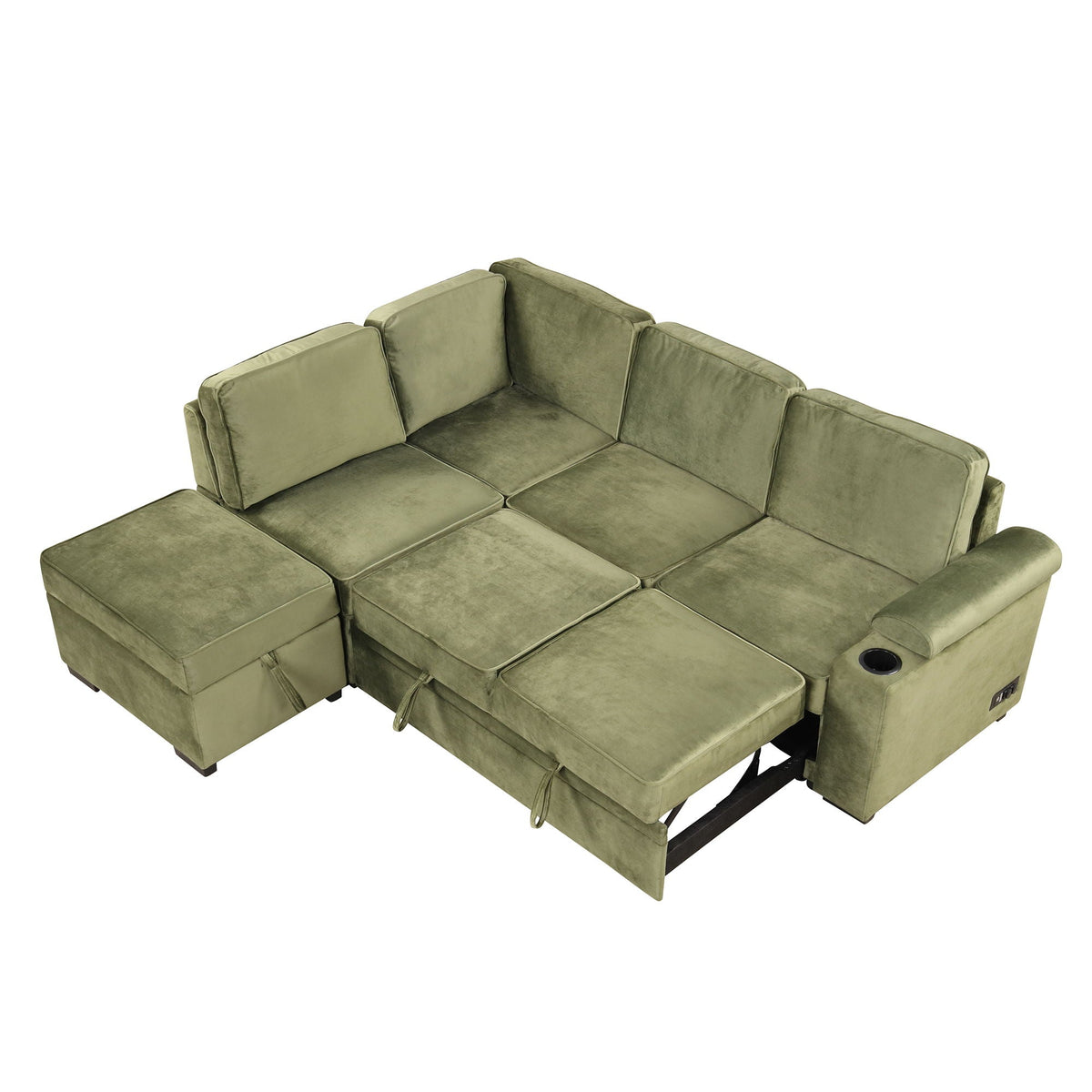 Sleeper Sofa Bed Sectional with Storage Ottoman - Gray, Beige, Green, Black